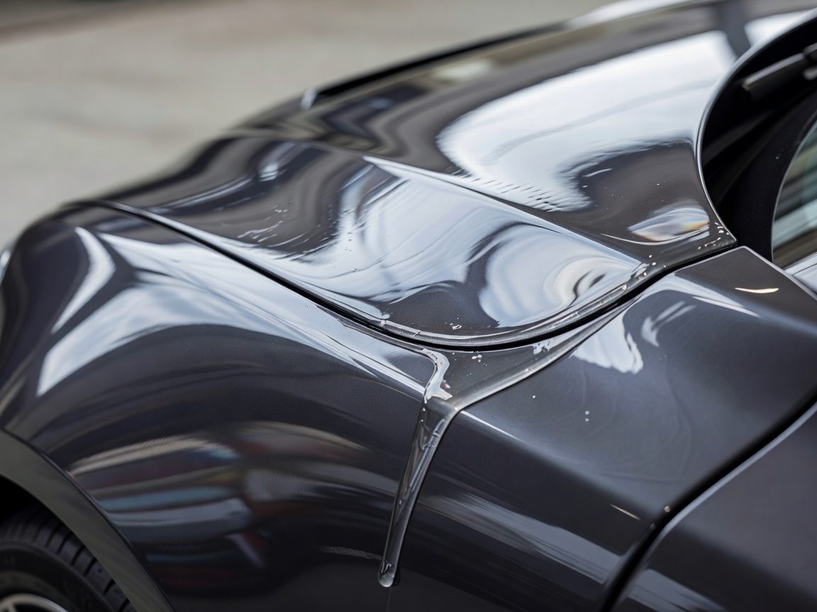 Liquid polymer clear ceramic sealant coating chemical compound applied on vehicle bonnet panel